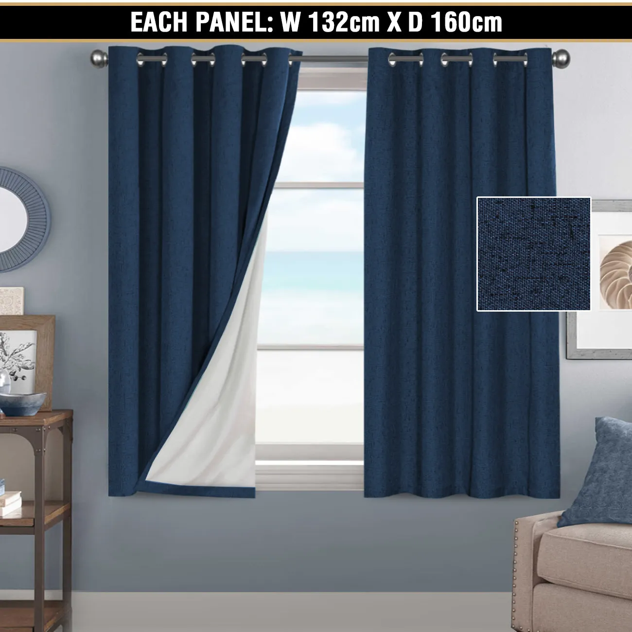 100% Blockout Curtains Pair Rich Linen Textured Full Blackout Curtain Draperies