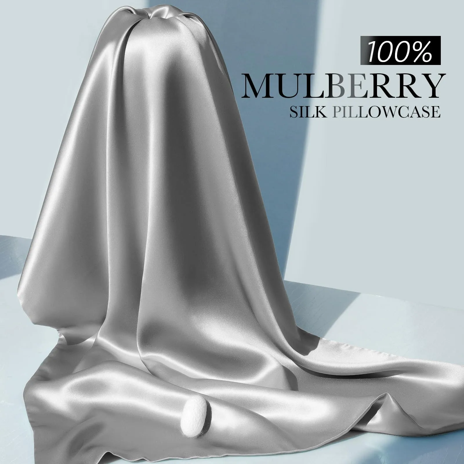 100% Mulberry Silk Pillowcase for Hair and Skin, 22 Momme Natural Silk Pillow Case with Zipper, Both Sided Pure Silk Pillow Cover Gifts for Women Mom Men(Silver Grey, Standard 20''×26'')