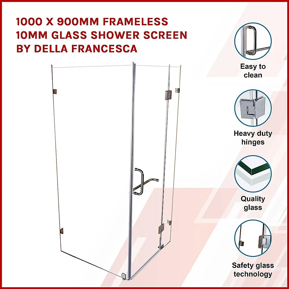 1000 x 900mm Frameless 10mm Glass Shower Screen | Della Francesca Design