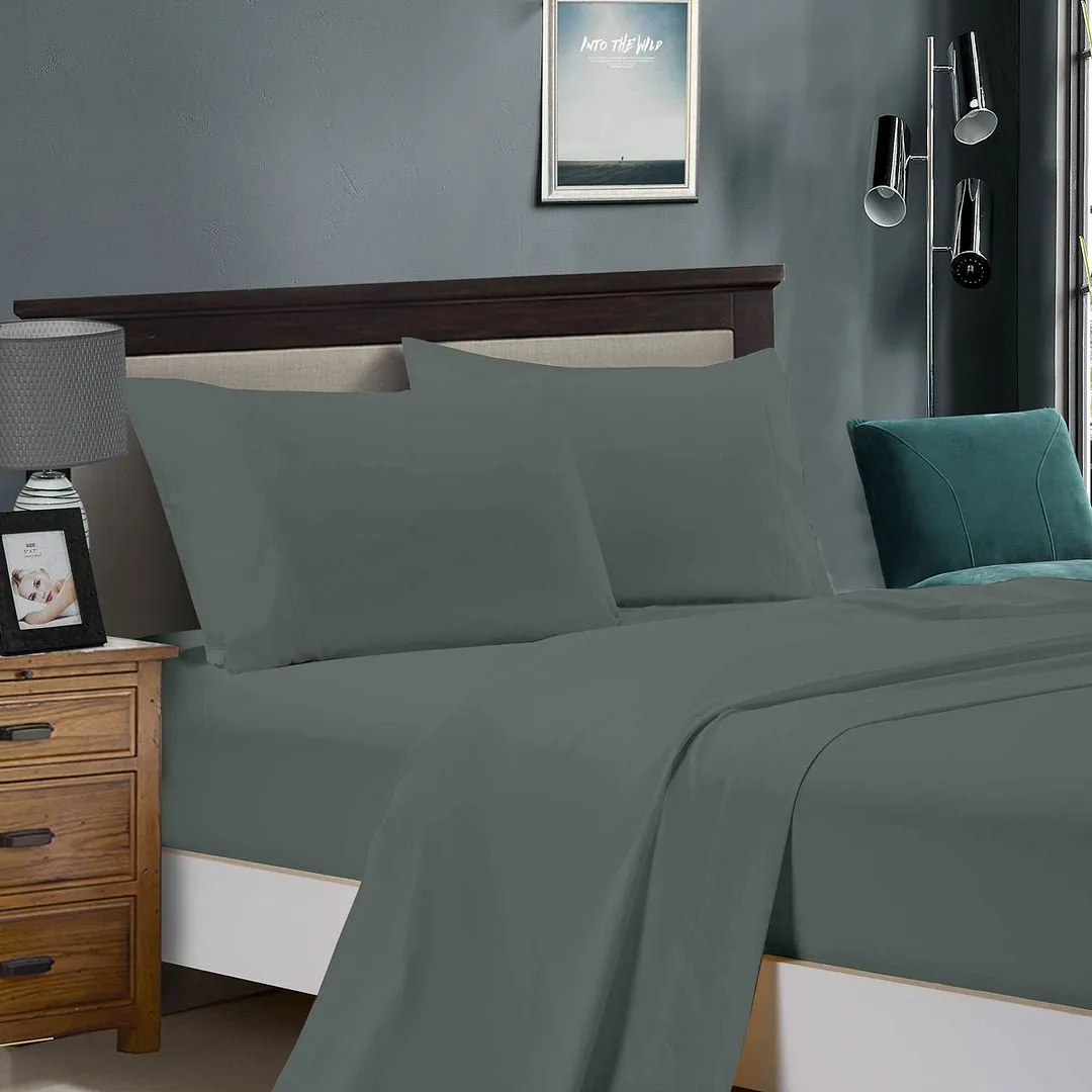 1000TC Ultra Soft Bed Sheet Set | Double Size | Charcoal | Flat & Fitted