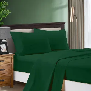 1000TC Ultra Soft Bed Sheet Set | Double Size | Dark Green | Flat & Fitted