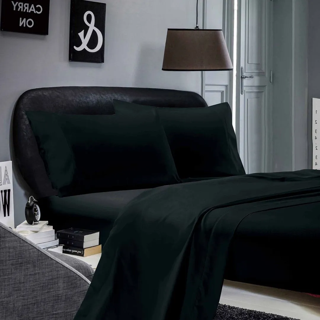 1000TC Ultra Soft Bed Sheet Set | King Single Size | Black | Flat & Fitted