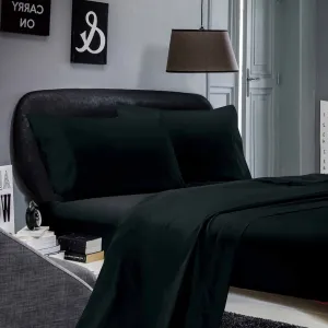 1000TC Ultra Soft Bed Sheet Set | King Single Size | Black | Flat & Fitted