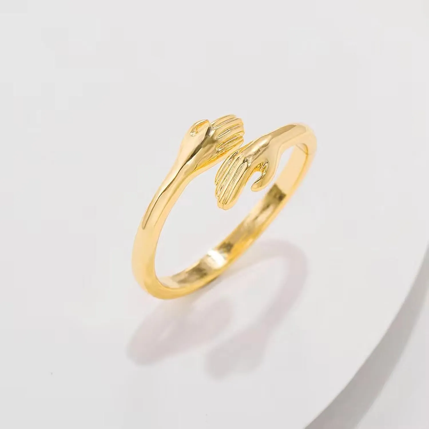 10K 14K 18K Gold Hug Rings/Hand Heart Rings for Women Custom Engraved Adjustable Hugging Hand/Heart Hand Statement Ring for Her