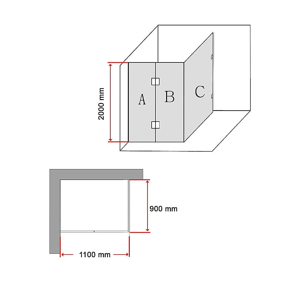 1100 x 900mm Frameless 10mm Glass Shower Screen | Della Francesca Design