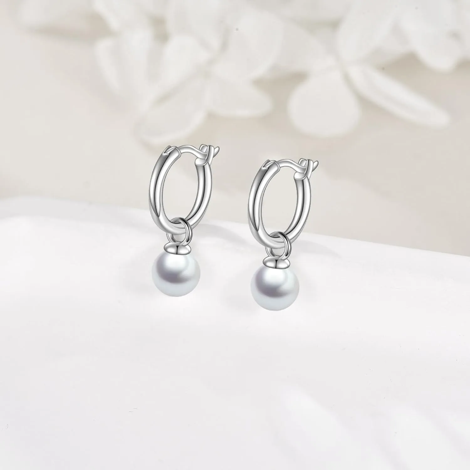 12mm Hoop with 6mm/7mm Freshwater Pearl/Turquoise/Onyx Earrings Sterling Silver Dangle Drop Jewelry Gifts for Women Girls