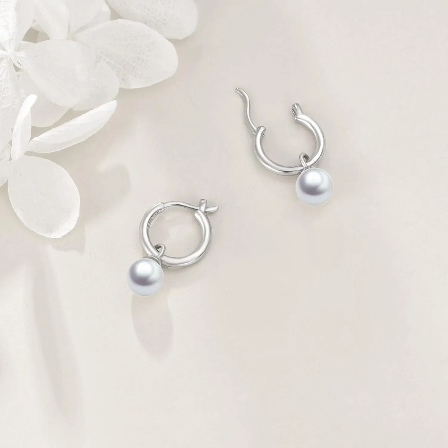 12mm Hoop with 6mm/7mm Freshwater Pearl/Turquoise/Onyx Earrings Sterling Silver Dangle Drop Jewelry Gifts for Women Girls