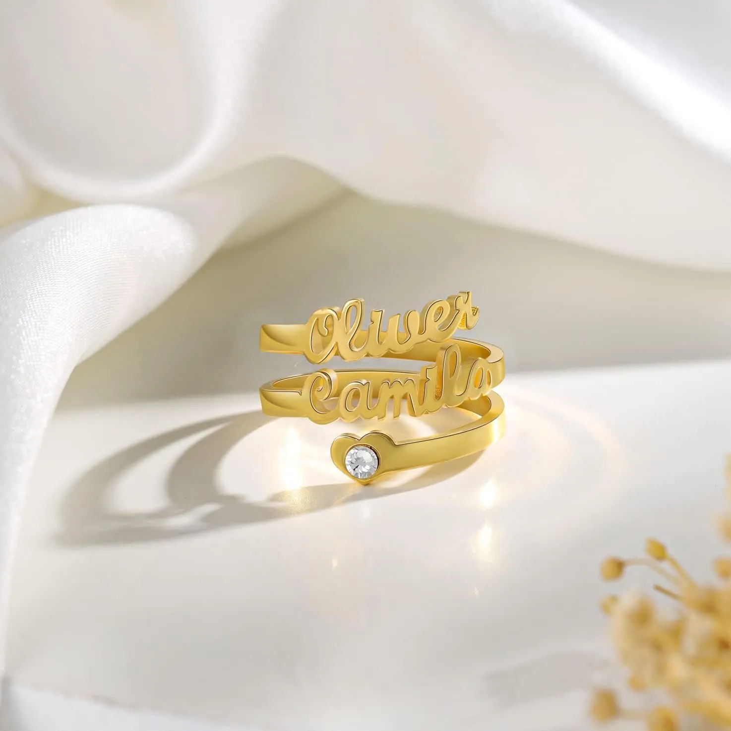 14K Gold Personalized Name Ring Custom customized Name 10K/14K/18K Solid Gold Adjustable Nameplate Made with Any Name Promise Ring Jewelry Gift for Women