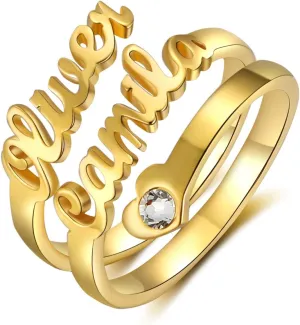 14K Gold Personalized Name Ring Custom customized Name 10K/14K/18K Solid Gold Adjustable Nameplate Made with Any Name Promise Ring Jewelry Gift for Women
