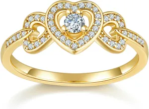 14K Gold/White Gold Plated Infinity Rings Women, Heart Infinity Promise Ring, Stackable CZ Simulated Diamond Eternity Bands, Dainty Open, Minimalist Knuckle, Non Tarnish Comfort Fit  2mm Band Size 4-12