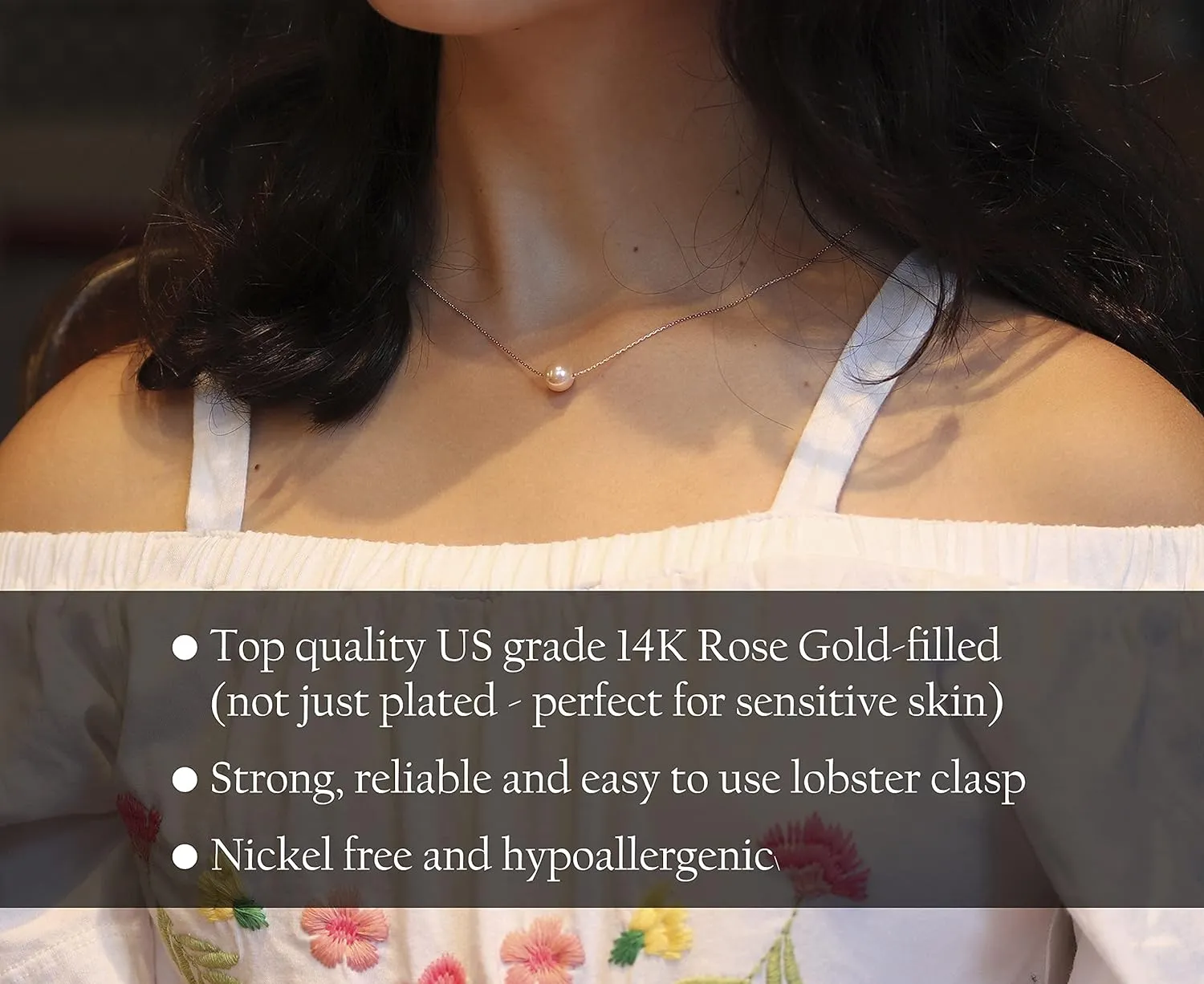 14K Rose Gold Pearl Necklace, Graduation Gifts for Women, Ready to Gift Necklace with Meaningful Message