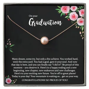 14K Rose Gold Pearl Necklace, Graduation Gifts for Women, Ready to Gift Necklace with Meaningful Message