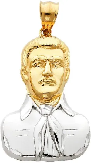 14K Solid Two Tone Gold Polished Jesus Malverde Pendant