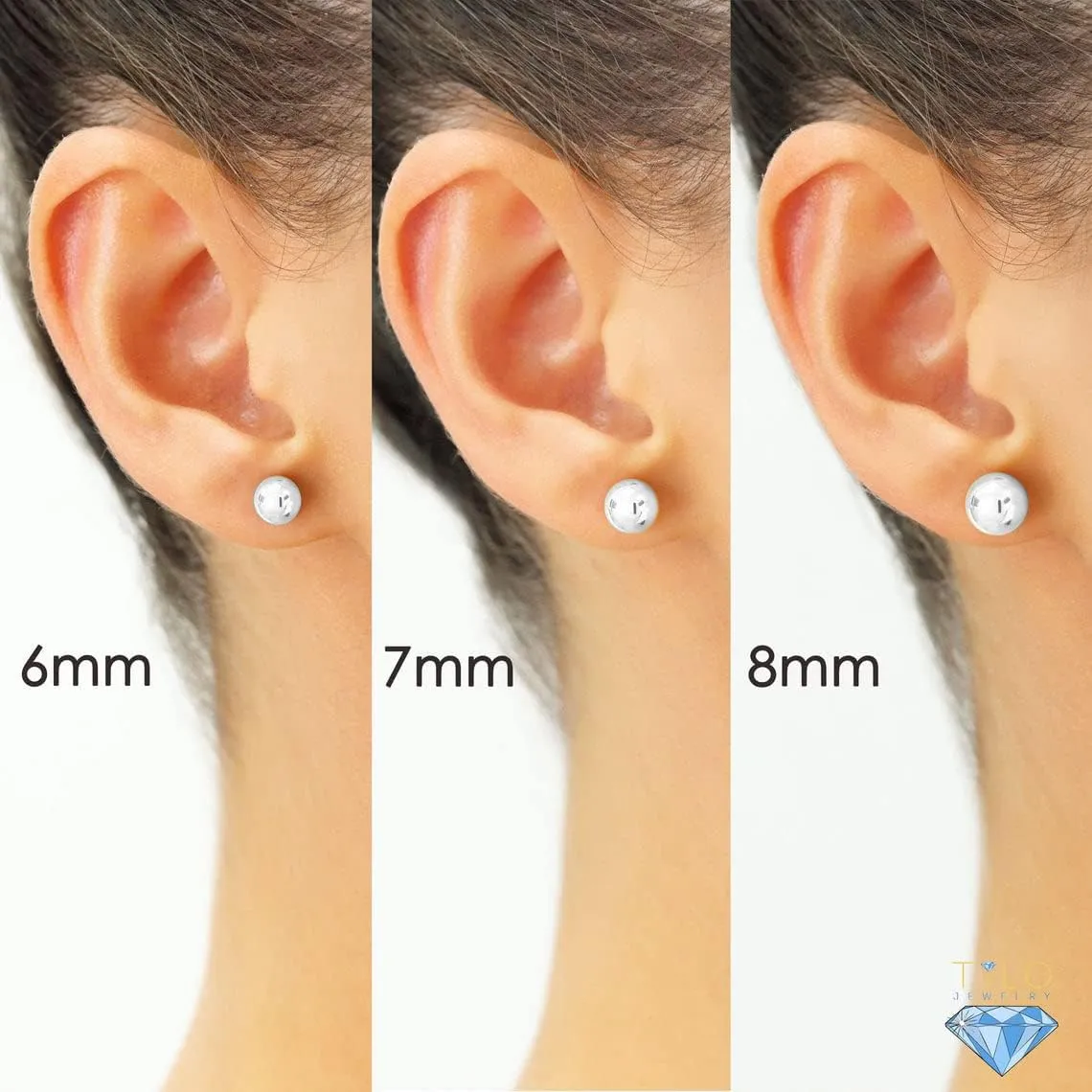 14k White Gold Ball Stud Earrings with Secure Screw-backs