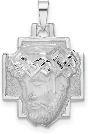 14k White Gold Polished and Satin Solid Jesus Head Pendant 21 mm x 16 mm