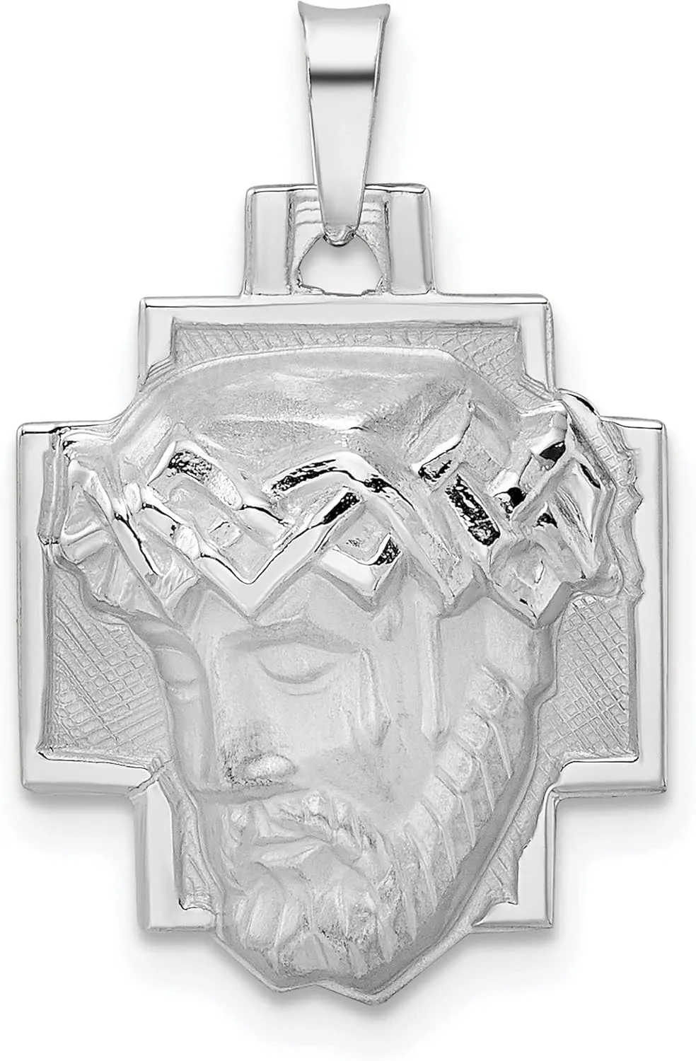 14k White Gold Polished and Satin Solid Jesus Head Pendant 21 mm x 16 mm