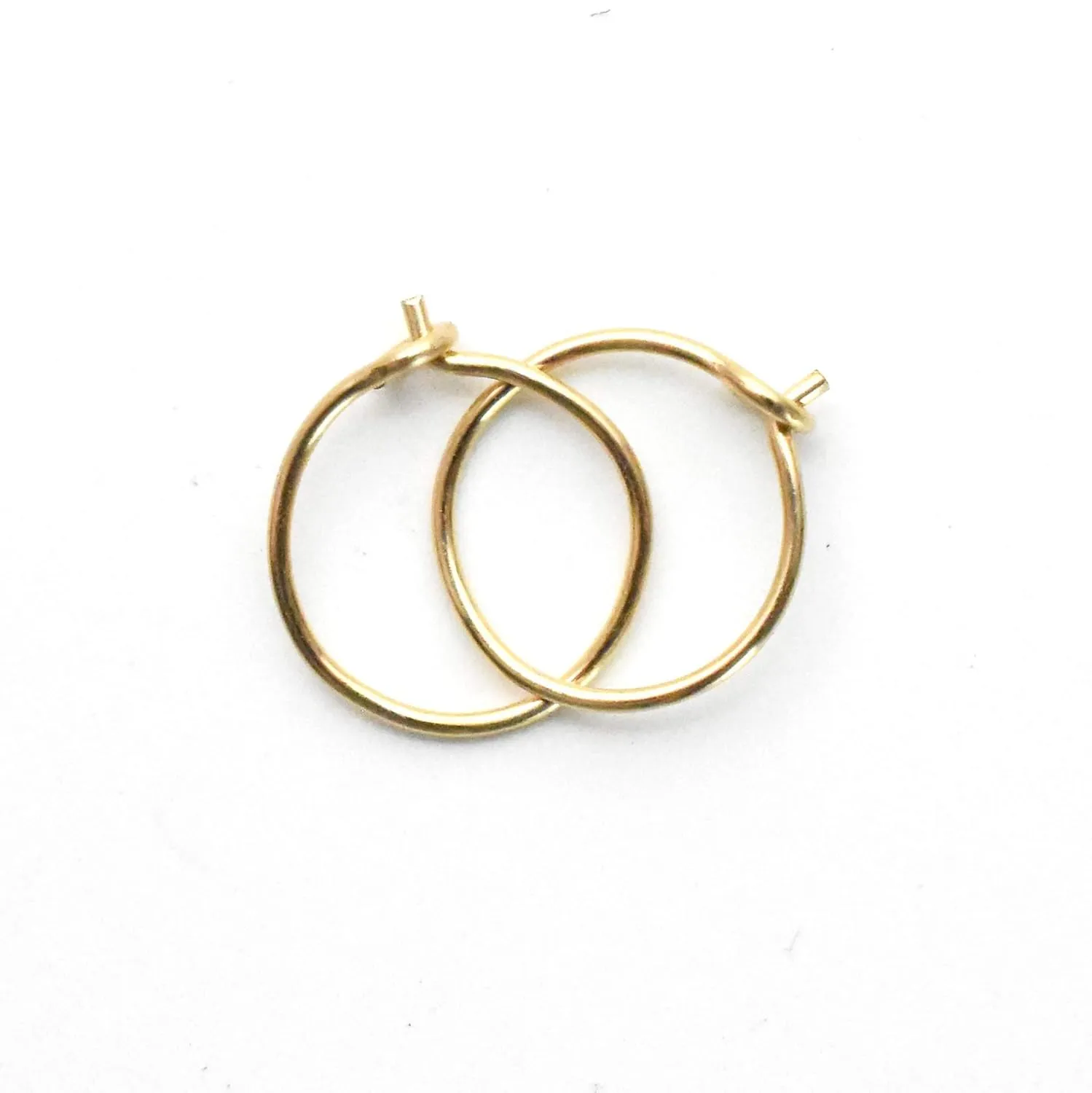 14k Yellow Gold Fill Hoop Earrings. 1 Pair 8mm Diameter 24 gauge Extra Thin Tiny Leave Minimalist Style Huggie Hoops for Women, Children 6.5mm Inner Diameter