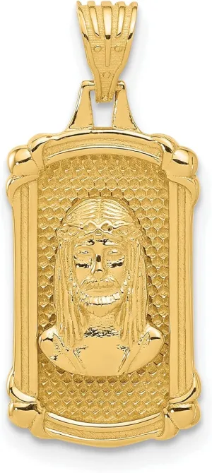 14k Yellow Gold Polished and Textured Dog Tag Jesus Pendant 19 mm x 11 mm