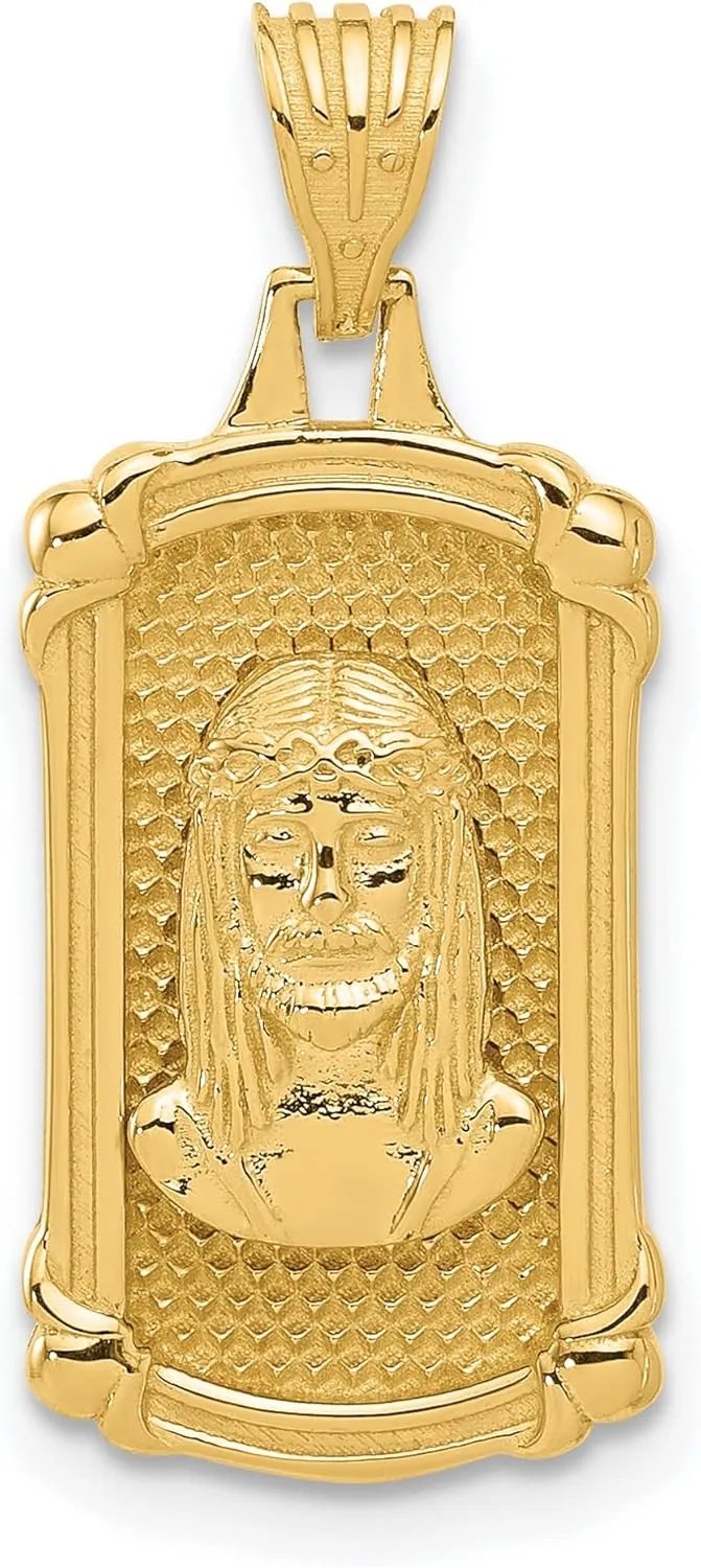 14k Yellow Gold Polished and Textured Dog Tag Jesus Pendant 19 mm x 11 mm