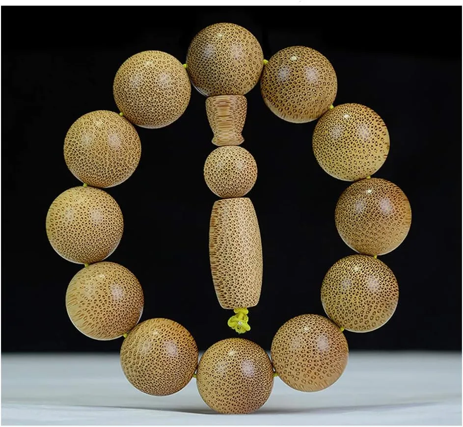 15/18/20mm Natural Golden Silk Bamboo Mala Meditation Beads Wtist Bracelet - Tibetan Buddhism Prayer Beads