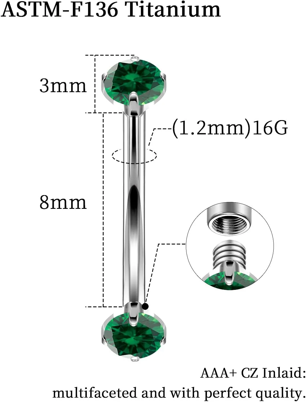 16G Astm F136 Titanium Eyebrow Piercing Jewelry Curved Barbell Eyebrow Ring Vertical Labret Lip Jewelry Daith Rook Earrings Navel Small Belly Button Ring Piercing Jewelry for Women Men CZ