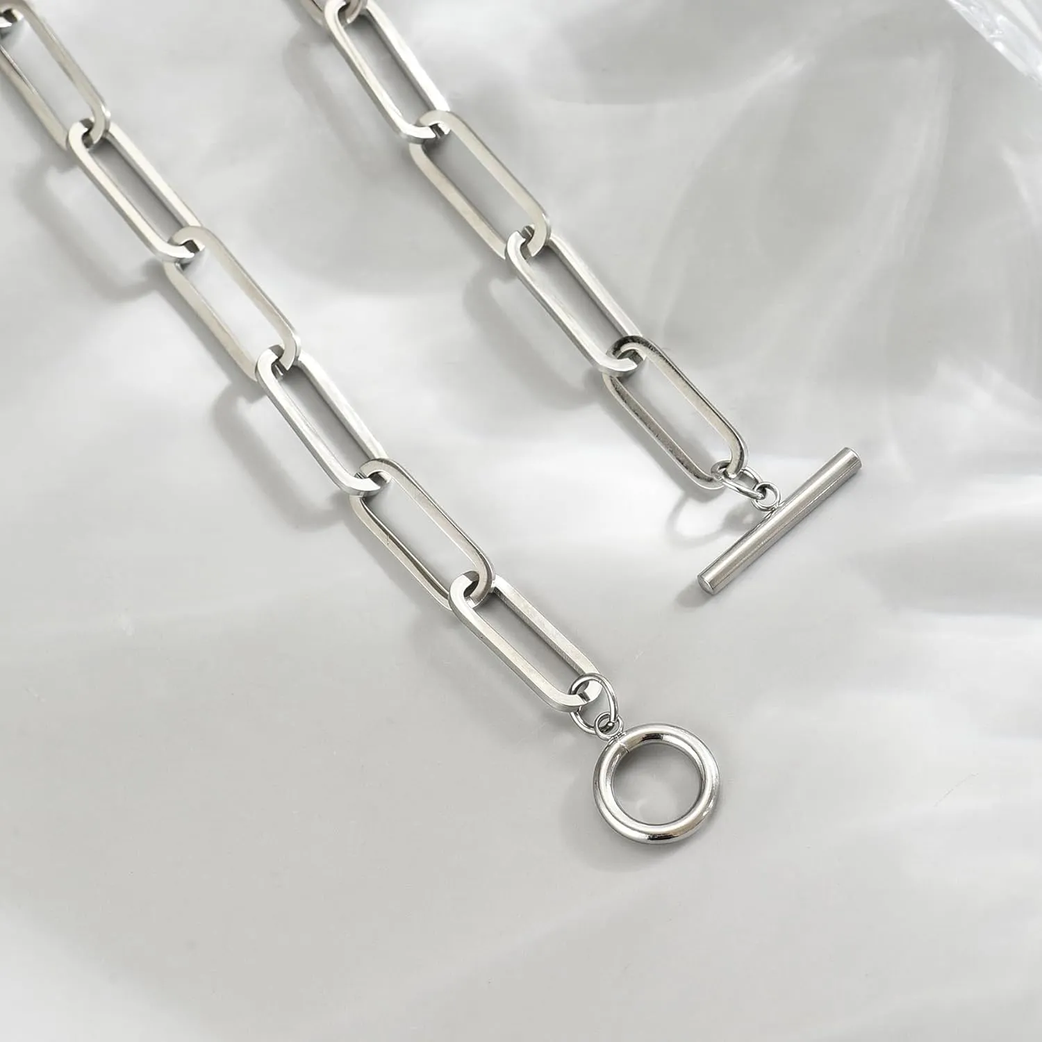 18K Gold Plated Chunky Chain Necklace for Women Dainty Cuban Paperclip Chain Toggle Bar Clasp Necklace Thick Trendy Layering Gold Chain Link Stainless Steel Jewelry