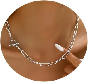 18K Gold Plated Chunky Chain Necklace for Women Dainty Cuban Paperclip Chain Toggle Bar Clasp Necklace Thick Trendy Layering Gold Chain Link Stainless Steel Jewelry