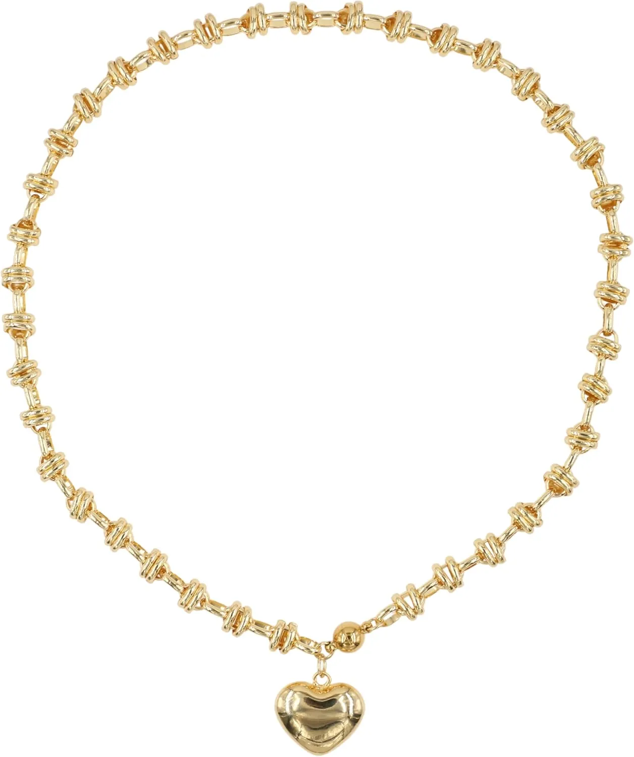 18K Gold Plated Pendant Byzantine Link Chain Necklace 18 Inch with Layered Chain