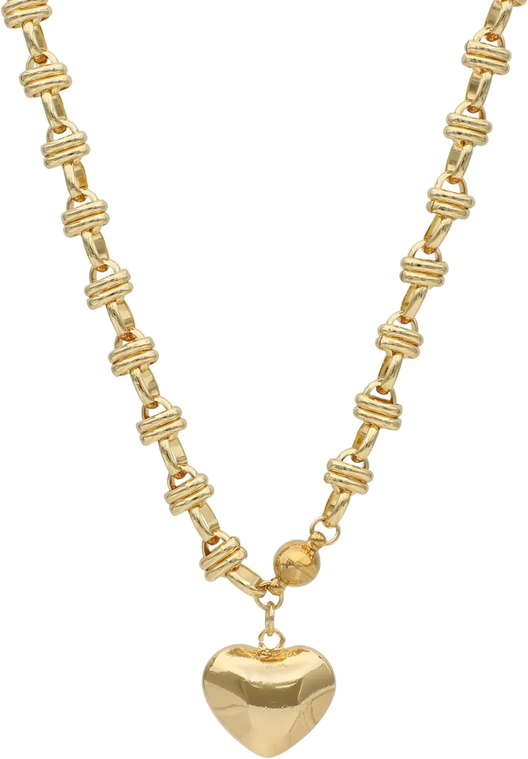 18K Gold Plated Pendant Byzantine Link Chain Necklace 18 Inch with Layered Chain