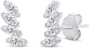 18K Gold Plated Sterling Silver Post & Push Back Crawler Earrings for Women 0.80 Carat (ctw) Moissanite Diamond Climber Earrings | Trendy Jewelry Gifts For Her