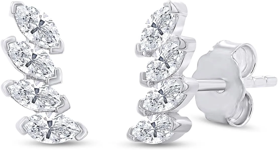 18K Gold Plated Sterling Silver Post & Push Back Crawler Earrings for Women 0.80 Carat (ctw) Moissanite Diamond Climber Earrings | Trendy Jewelry Gifts For Her