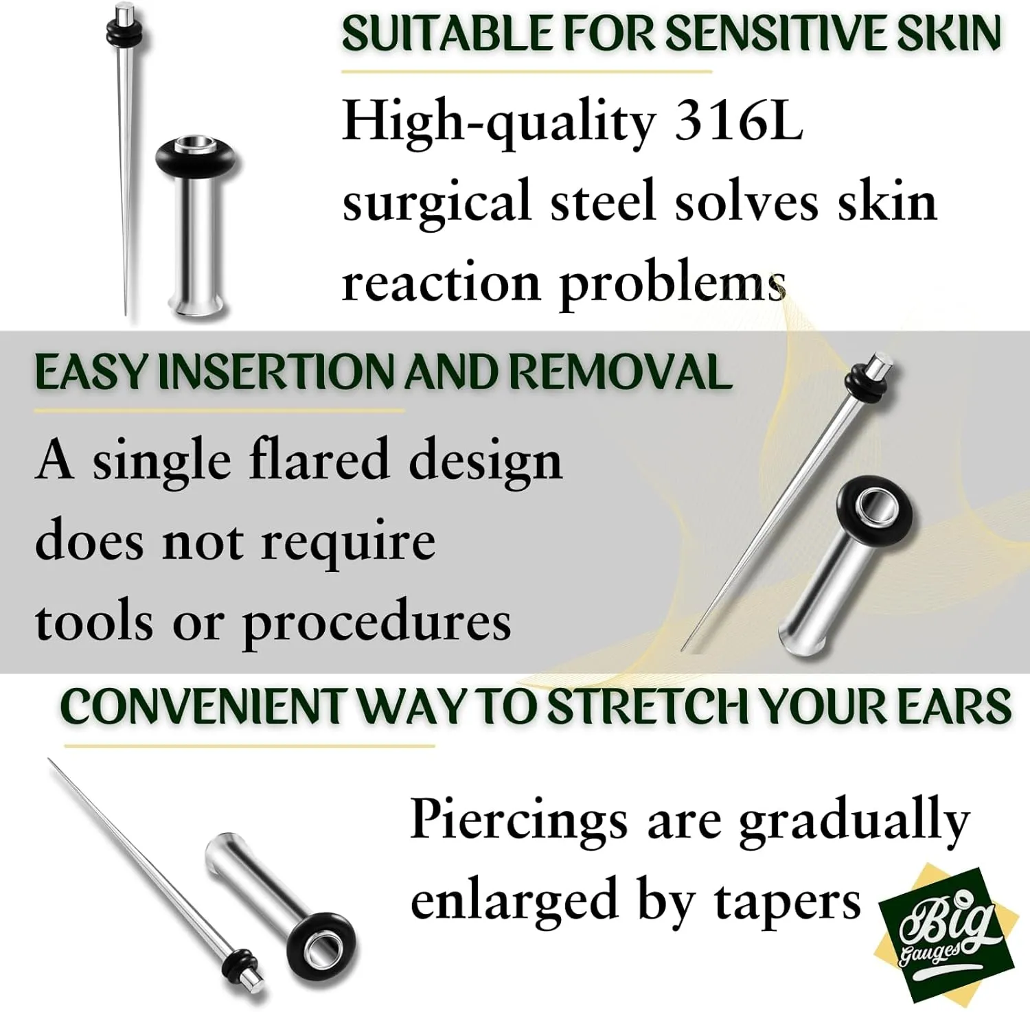 2 Pairs 316L Surgical Steel Taper Expander Single Flare Tunnel O-rings Piercing Jewelry Ear Stretching Earring Lobe Plugs