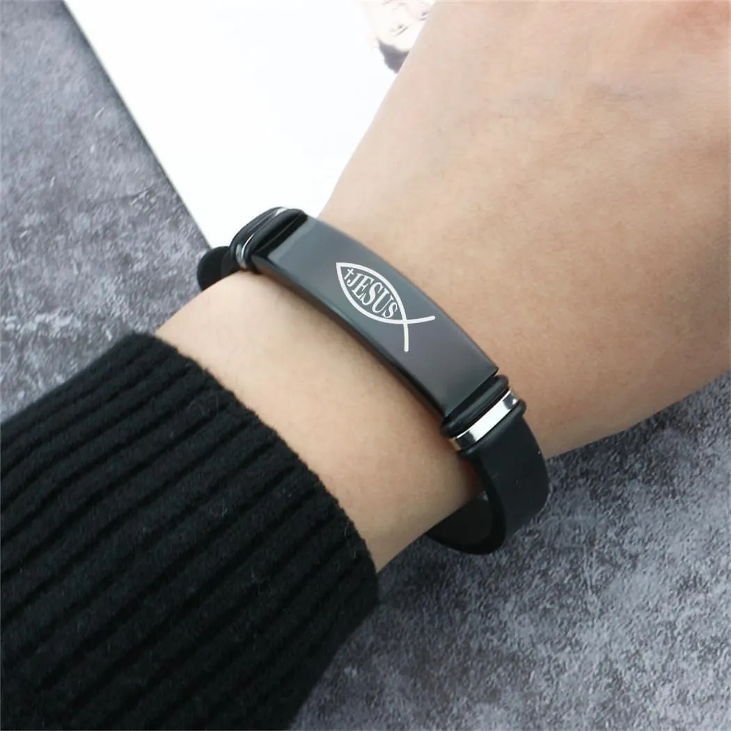 2 Pcs Christian Bracelet - Jesus Fish Bracelet&Religious Bible Verse Bracelet Scripture Quotes Inspirational Bracelet Adjustable Silicone Bracelets for Men Women