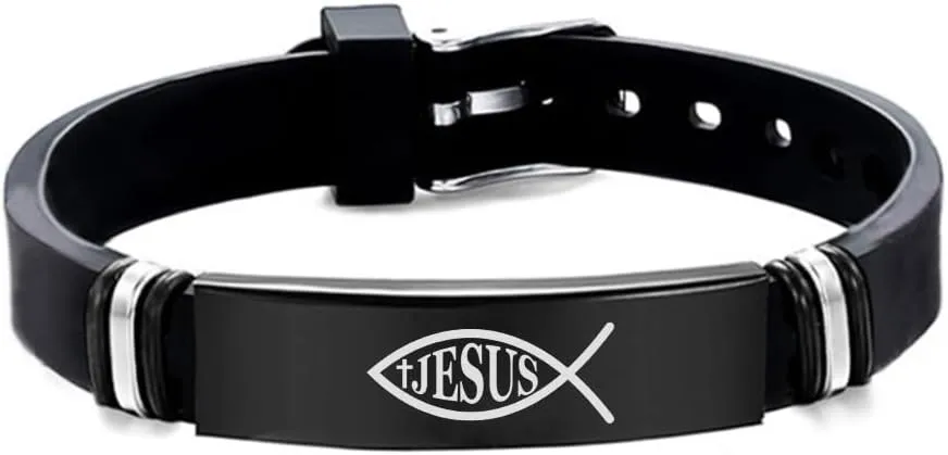 2 Pcs Christian Bracelet - Jesus Fish Bracelet&Religious Bible Verse Bracelet Scripture Quotes Inspirational Bracelet Adjustable Silicone Bracelets for Men Women