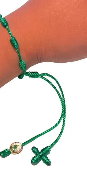 20 Handmade rope bracelets (red/black/green), first communion gifts, baptism gifts, Catholic reminders, Catholic decenary (St Benedict/St. Jude), friendship bracelet. (St Jude (green))