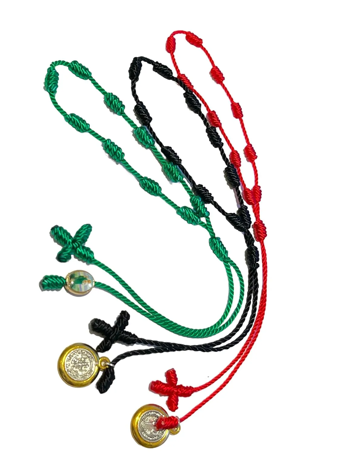20 Handmade rope bracelets (red/black/green), first communion gifts, baptism gifts, Catholic reminders, Catholic decenary (St Benedict/St. Jude), friendship bracelet. (St Jude (green))