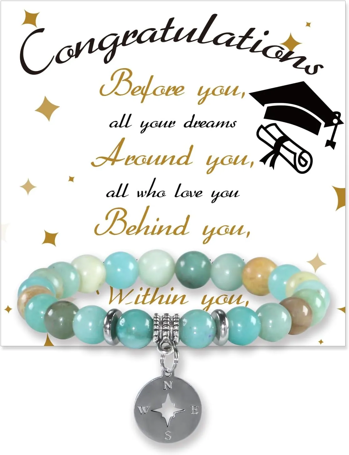 2025 Graduation Bracelets for Her, High School College Graduation Gifts for Him, Beaded Stretch Bracelet with Cards for Women Men Friends