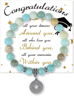 2025 Graduation Bracelets for Her, High School College Graduation Gifts for Him, Beaded Stretch Bracelet with Cards for Women Men Friends