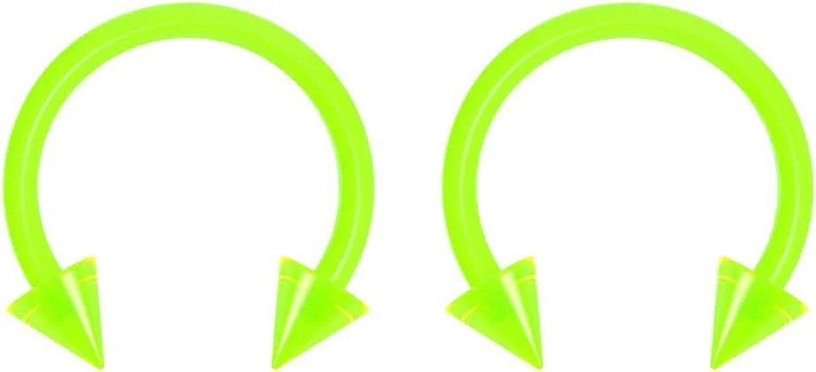 2pc 16g Dental-Grade Clear Acrylic Green Horseshoe Hoop 3mm Spike Circular Barbells Earrings Cartilage Helix Septum Nose Lip Rings - 8mm
