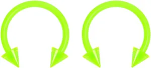 2pc 16g Dental-Grade Clear Acrylic Green Horseshoe Hoop 3mm Spike Circular Barbells Earrings Cartilage Helix Septum Nose Lip Rings - 8mm