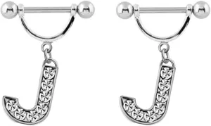 2Pcs 14GA Stainless Steel Nipple Rings Name Initial Letter Nipple Barbell for Women Men English Alphabet Hypoallergenic Body Piercing Jewelry