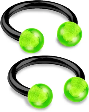 2pcs 16g 5/16 Horseshoe Ring Septum Catilage Hoop Nose Lip Tragus Forward Helix Black Anodized Acrylic Ball - Pick Color