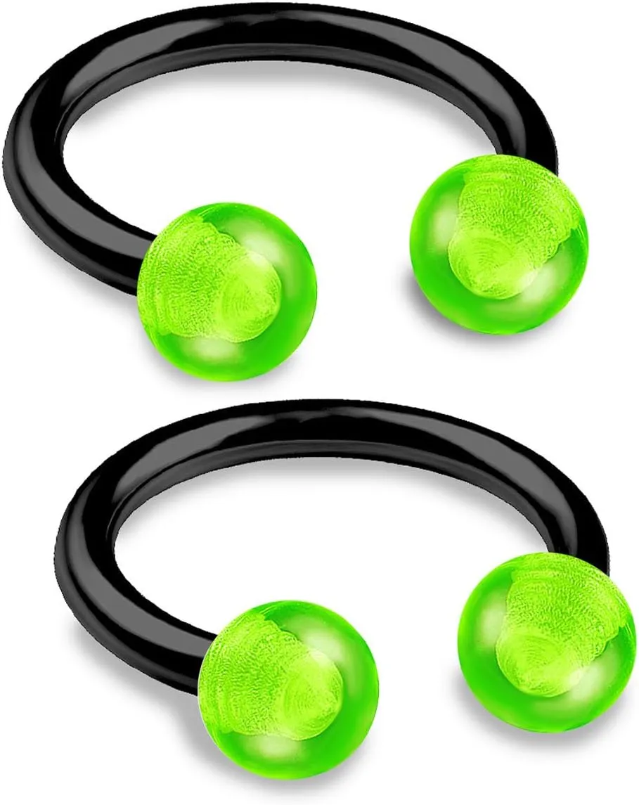 2pcs 16g 5/16 Horseshoe Ring Septum Catilage Hoop Nose Lip Tragus Forward Helix Black Anodized Acrylic Ball - Pick Color