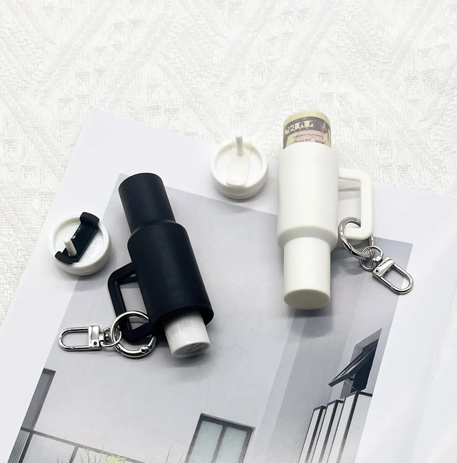 2PCS Mini Tumbler Keychain,Cute Mini Cup Keychain for Stanley Cup Women Girls School Bag Backpacks Lip Balm Holder