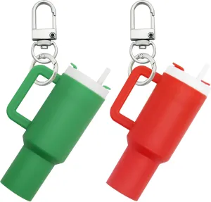 2PCS Mini Tumbler Keychain,Cute Mini Cup Keychain for Stanley Cup Women Girls School Bag Backpacks Lip Balm Holder