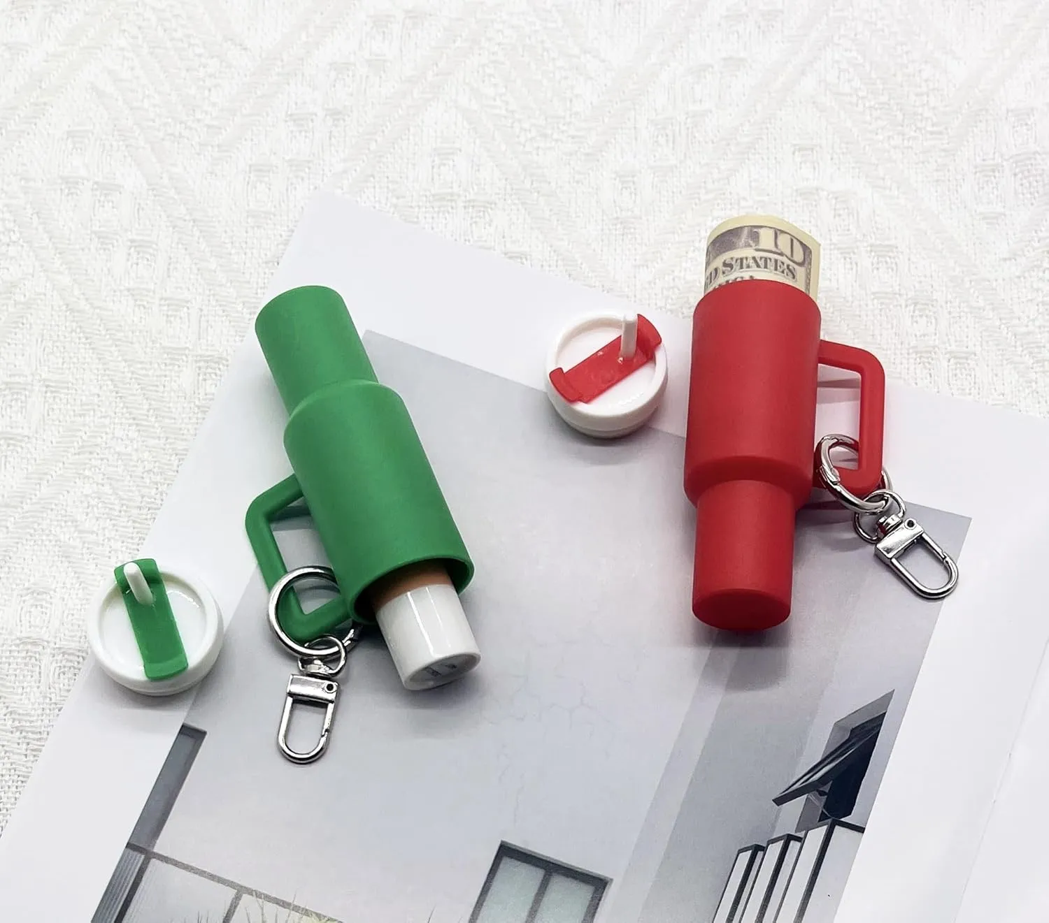 2PCS Mini Tumbler Keychain,Cute Mini Cup Keychain for Stanley Cup Women Girls School Bag Backpacks Lip Balm Holder