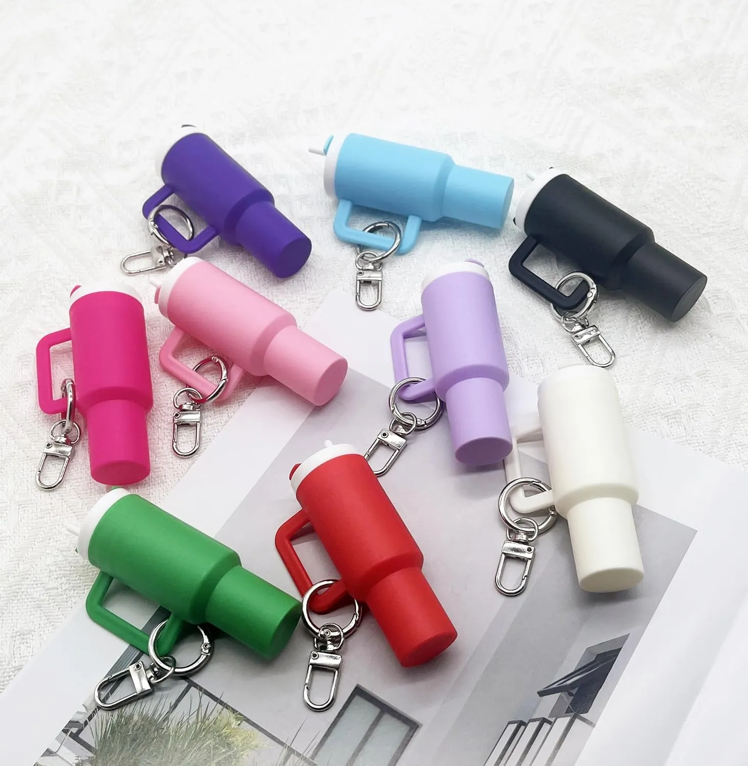 2PCS Mini Tumbler Keychain,Cute Mini Cup Keychain for Stanley Cup Women Girls School Bag Backpacks Lip Balm Holder