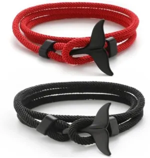 2PCS Ocean Series Bracelet Whale Tail Shark Bracelets Handmade Orca Tail Sea Animal String Wrap Rope Nautical Parachute Cord for Couples Best Friends Ocean Lovers