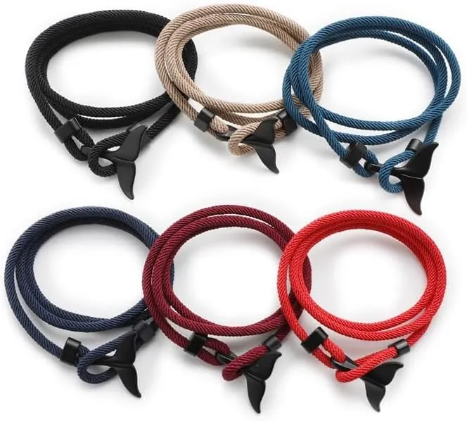 2PCS Ocean Series Bracelet Whale Tail Shark Bracelets Handmade Orca Tail Sea Animal String Wrap Rope Nautical Parachute Cord for Couples Best Friends Ocean Lovers