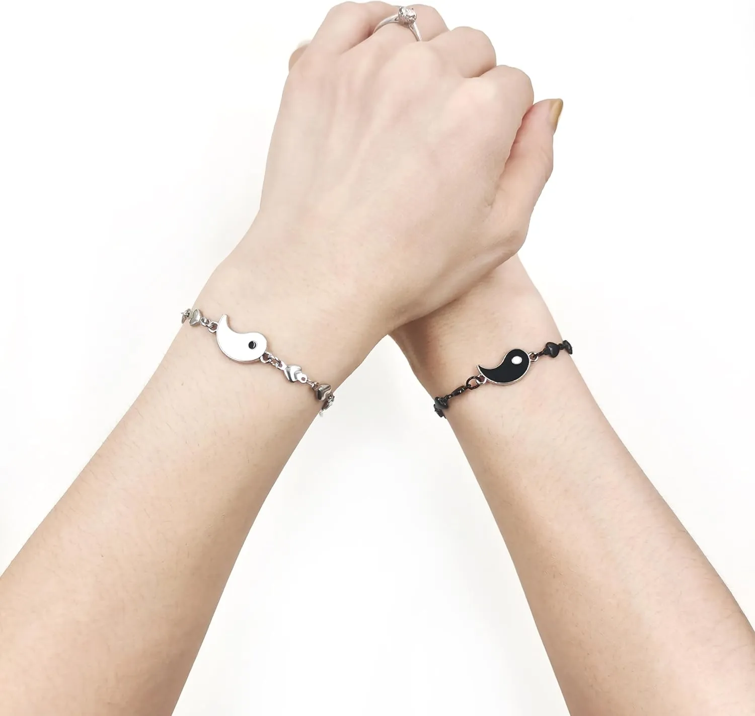2PC/Set Stainless Steel Love Heart Link Chain Bracelet Set Infinity Couple Bracelet Bangle Wrist Adjustable for Lover Friendship